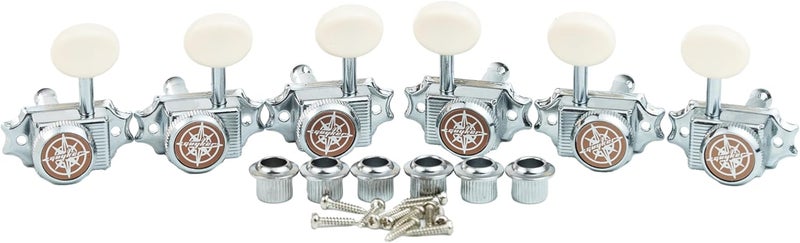 guyker Guitar Locking Tuners (3L + 3R Handed) – Vintage Deluxe Lock String Tuning Key Pegs Machine Heads Replacement Parts – Chrome, Cream Handle - Image 3